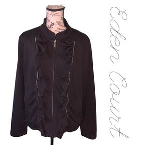 Eden Court Black Ladies Jacket With Ruffles Around Zipper Size XL